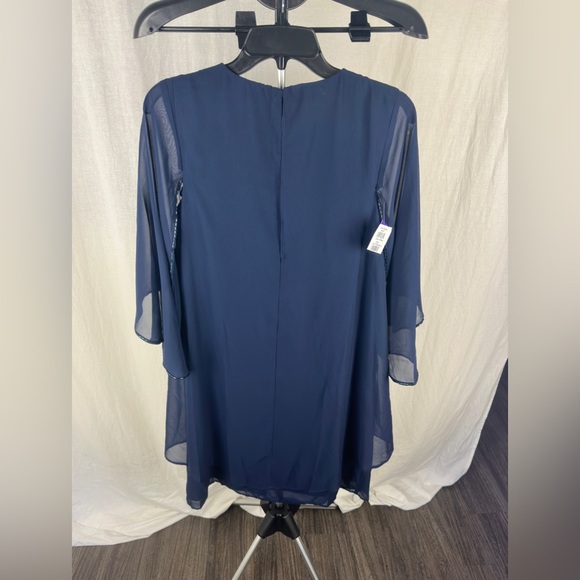 Marina 3/4 Sheer Flare Sleeve Navy Blue Chiffon Dress Size 4 (Small) NWT - Picture 10 of 14